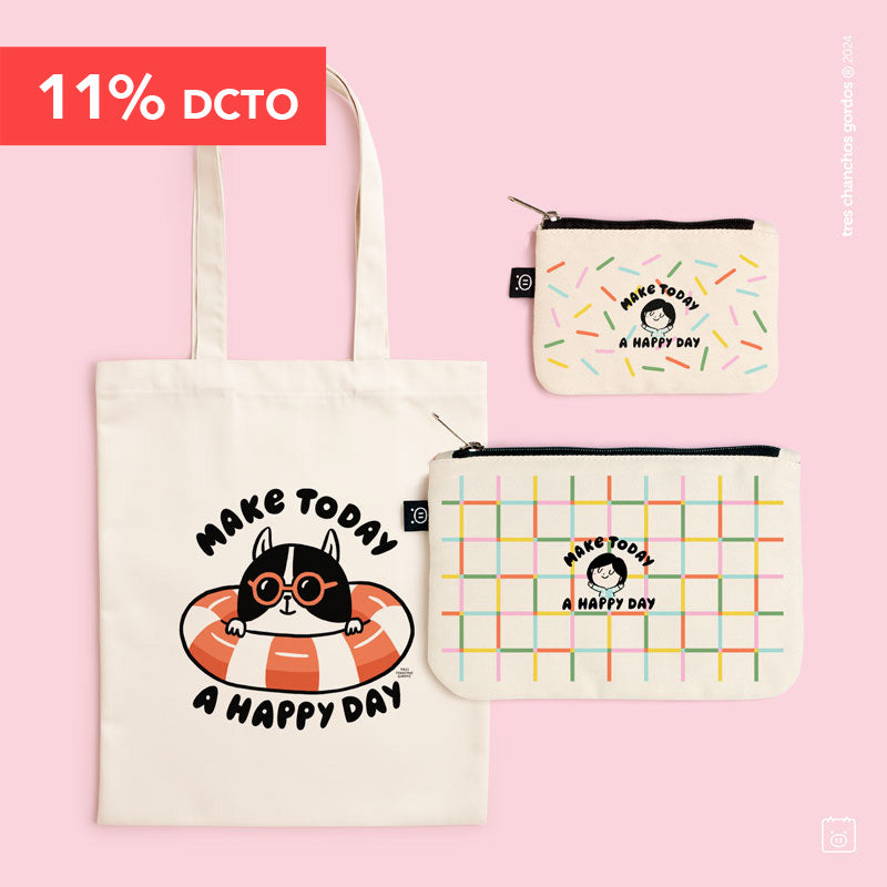 Pack tote | Bolso tote + Estuche midi + Estuche mini | Elige tu bolso | Happy day