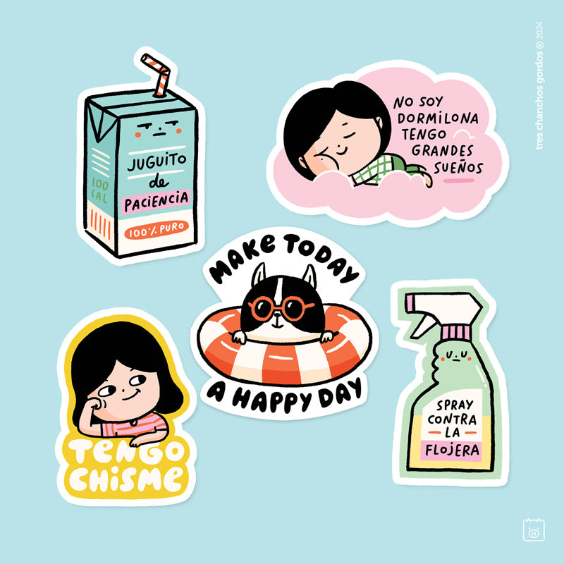 Pack de Stickers de Vinil | 5 stickers | Happy day